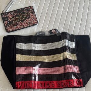 Victoria's Secret Sequin Black Tote with Wristlet
